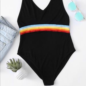 Striped tape halter bodysuit